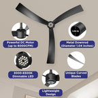 ocioc 52 Inch Ceiling Fans with Lights and Remote,Modern Ceiling Fan with Quiet Reversible DC Motor,6 Speeds,Timer,Dimmable, Black Ceiling Fan for Bedroom,Patios