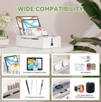 Pezin & Hulin Bamboo Charging Station, Electronic Devices Organizer for Multiple Devices Charger Such As Cell Phone, Tablet, Watch and More, White, (No USB Charger and Cables