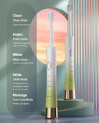 AJELU Upgrade Sonic Electric Toothbrush for Adults, 8 Replacement Brush Heads, Rechargeable Electric Toothbrush with 2-Minutes Timer IPX7 Water-Proof, for Indoor & Outdoor, White & Green Gradient