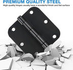 42 Pack Matte Black Door Hinges 3.5 Inch 5/8" Radius, Interior 3 1/2" Bi-fold Table Closet Rounded Hinge for Doors,Furniture,Farm,Book Shelf,Gate,Bed Room,Entryway,Patio,Playhouse,Kit