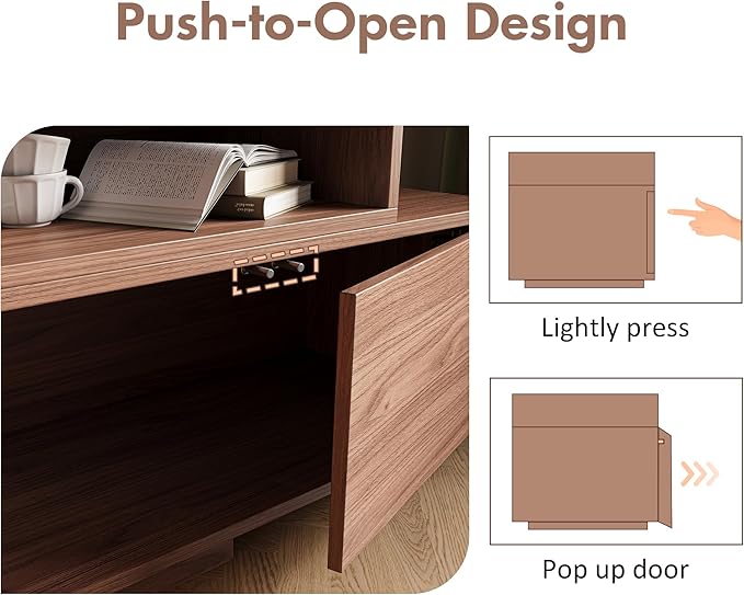 Extendable TV Stand for 65-100 Inches TVs - Walnut Entertainment Console with 2 Cabinets, 3 Open Compartments & 1 Adjustable Shelf, Cable Management, Adjustable Length 63''-94.5'' (Walnut, 63"-94.5")