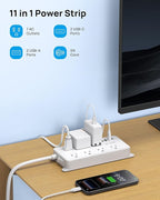 TROND Power Strip Surge Protector, 7 Widely Spaced Outlets with 2 USB A and 2 USB C, ETL Listed 1700J, Wall Mount, Flat Plug 5ft Extension Cord 14AWG Heavy Duty, for Home, Office Garage, White