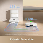 DREAME D20 Pro Plus Robot Vacuum, 13,000Pa Suction, DuoBrush for Pet Hair, Corner Cleaning, Self Emptying, LDS Navigation Laser Avoidance, Vacuum Mop, Hard Floors&Carpets, 5,200mAh Battery White