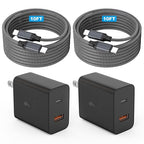 Extra Long 10Foot 45W Samsung USB C Fast Charger Block Dual Port PD Power Adapter Fast Charging Block,2Pack 10FT Type C Super Quick Charging Cord for Samsung Galaxy S25 Ultra/S25/S24/S23/S22 and More