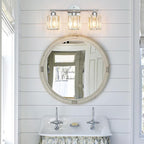 FDPBY Modern 3 Light Crystal Vanity Light, Chrome Vertical Bathroom Light Fixture Over Mirror for Dressing Table Sink, Compatible with Dimmable Bulbs (Bulbs Not Included)