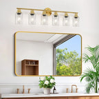 Guliaofo 6-Light E26 Gold Bathroom Vanity Lights, Modern Bathroom Light Fixtures with Clear Glass Shade, Wall Lamps for Mirror Hallway Kitchen Cabinet Living Room Sconces Lights