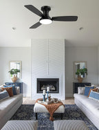 Homlit 42 inch Smart Ceiling Fan with Light, Low Profile Flush Mount with Remote Control, Ultra-Quiet Reversible DC Motor, 3 Color Temperatures & 6 Speed Dimmable Lighting for Bedroom, Black
