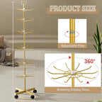 Exttlliy Retail Display Stand Store Display Rack 6 Tier Metal Spinning Display Stand Rack with Wheels Keychain Jewelry Stocking Hat Stand with Hooks for Malls, Showroom, Retail Store (6 Tier Gold)