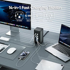 TenTrend Power Strip Tower (230W), 14-in-1 USB-C Charging Station Tower with 2000J Surge Protection, 5FT Extension Cord with 6 AC Outlets & 8 USB Ports for Home Office Dorm Essentials