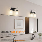AONEON Wall Light Fixtures Matte Black Bathroom Vanity Lights Over Mirror with White Frosted Glass, Double Wall Lamps for Hallway Washroom Porch T001MB-L2