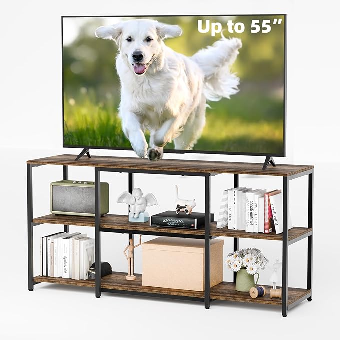 Aquzee 55 inch TV Stand, Entertainment Center for 32" 40" 43" 50" TV, Wood and Metal Television Console Table, Single Shelf Load 200lbs, Rustic Television Stands for Living Room Bedroom Gaming Room