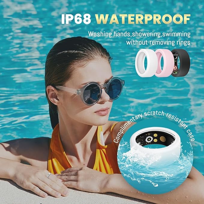 Smart Ring For Women Men, Health Tracker with Heart Rate/Blood Oxygen/Blood Pressure/Sleep Monitoring/Step Counting, IP68 Waterproof Fitness ring, No App Fees for iPhone & Android (Rose Gold, 13#)