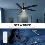 WINGBO 72" DC Ceiling Fan with Lights and 3 Downrods, 5 Carved Wood Blades, 6-Speed Reversible DC Motor, Large Ceiling Fan in Brass Finish with Black Blades, ETL Listed