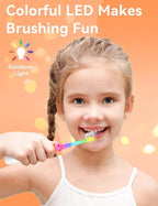 SEAGO Kids Electric Toothbrush with 2 Mins Brushing Timer and 4 Replacement Bursh Heads, Rainbow LED Light Make Brushing Fun, Boys Battery Powerd Toothbrush for 4-12 Years Old，SG-977(Orange)