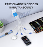 2-Pack USB C Wall Charger Block,60W 5-Port C Charger Fast Charging Block PD Power Adapter +QC 3.0 Multiport Type C Box Charger Cube USB A Wall Plug for iPhone 14/15/16/17 Pro Max,Samsung Galax