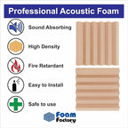 Foam Factory Inc 24 Pack Color Acoustic Foam Panel Studio Soundproofing Wedge Wall Tiles 12” X 12” X 2” (Rosy Beige)