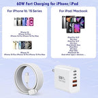 iPhone 17/16 Fast Charger Block,2 Pack 60W USB Charging Block 5-Port Charge Adapter for Apple iPhone Charger with 6FT USB C Woven Fast Charging Cable for iPhone17/16e/16Pro/15ProMax, iPad Pro/Air/Mini