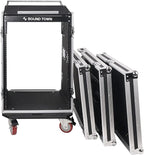 Sound Town Heavy-Duty 1/2" (12mm) Plywood 16U PA/DJ Rack/Road Case with 11U Slant Mixer Top, 20’’ Rackable Depth, DJ Work Table and Casters, 16-Space Size, Pro Tour Grade (STMR-16UWT)