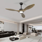 revoici Ceiling Fans with Lights Remote, 52inch Solid Amber Wood Ceiling Fan, 3 Blades Reversible DC Motor 3CCT Dimmable Lighting 3-Timer for Living Room Bedroom Farmhouse Patio
