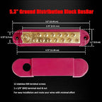 1/4" Stud Power Distribution Block Bus Bar with 12 x #8 Screws, Ampper 5.3" 12V 150A Marine BusBar Brass Battery Distribution Block W/Cover for Car Boat Solar (Red)