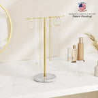 Josmimic Gold Necklace Holder Jewelry Organizer Stand – Adjustable Height T‑Bar Jewelry Display with White Marble Base, Necklace & Bracelet Holder, Countertop Jewelry Stand