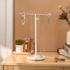 Josmimic White Necklace Holder Jewelry Organizer Stand – Adjustable Height T‑Bar Jewelry Display with White Marble Base, Necklace & Bracelet Holder, Countertop Jewelry Tree