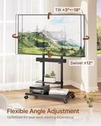 ECOTINY Steel Base Rolling TV Stand with Soundbar Mount for 50-90 inch TVs up to 154lbs, Swivel&Tilt Mobile TV Stand with Large Storage, Height Adjustable Heavy-Duty TV Cart, Max VESA 600x400mm, Black