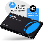 OREI 1x2 2.0 HDMI Splitter with Scaler Audio Extractor 2 Ports with Full Ultra HDCP 2.4K at 60Hz & 3D Supports EDID Control - UHDS-102A