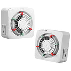 SURAIELEC Mechanical Timer with 2 Grounded Outlets, Indoor Electrical Plug in Timer with Trippers, 24-Hour Programmable and 3 Prong for Christmas Decorations, Plant Lights, Fan, 15A, White, 2 Pack