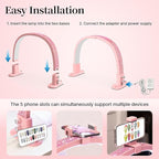 BLUVALL Half Moon Light for Nail Desk, Portable Nail Light for Desk with Phone Holder, Stepless Adjustment of Brightness and Color Temperature, Desk Lamp for Nail Tech, Eyelash, Tattoo, Makeup (Pink)