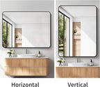 FORBATH Large Bathroom Mirror 48 x 36 Inches，Black Large Wall Mirror Aluminum Frame Wall Mounted Rounded Corner Morndern Mirror for Bathroom Bedroom Entryway Living Room