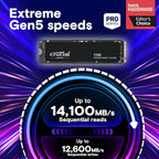 Crucial T705 PCIe Gen5 NVMe 4TB SSD, Up to 14,100MB/s, TLC NAND, Intel & Ryzen Compatible, for Hardcore Gaming & High-Speed Storage, Solid State Drive, Includes 1Mo Adobe CC – CT4000T705SSD3