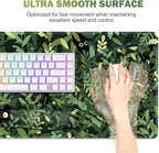 Large Desk Mat, Cute Anime Cats Gaming Mouse Pad, Desk Pad Protector, XXL Mousepad + Keyboard Wrist Rest+Mouse Wrist Rest+Coaster Set with Ergonomic Desk Pad for Home Office PC Computer, Green Leaves