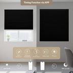 Boolegon No Drill Motorized Cellular Blinds with Remote Motorized Blackout Honeycomb Blinds for Indoor Windows Easy to Install Automatic Cellular Shades for Home,Blackout Black,Custom Size