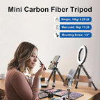 LEOFOTO Carbon Fiber Small Tabletop Travel Tripod, Weight 108g/0.23lb, Maxload 5kg/11lb, Lightweight Tripod Stand, 1/4" Inch Screw, for Camera/Phone Holder/Projector, MT-02C Long Version (MT-02CL)