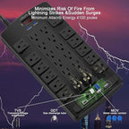 Surge Protector Power Strip - QINLIANF 20Ft Flat Plug Heavy Duty Extension Cord with 24 Outlets and 4 USB Ports(1 USB-C Ports), 1875W/15A, 4100J, for Home, Office, Dorm, ETL Listed, Black