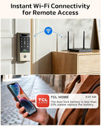 TCL D2 Pro Smart Lock with Palm Vein Recognition, 10000mAh Rechargeable Battery & Wi-Fi, Keyless Entry Door Lock, IP55 Weatherproof, Built-in Doorbell, Auto Lock, Brushed Nickel