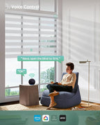 Yoolax Motorized Zebra Blinds Compatible with Alexa,Motorized Blinds with Remote Smart Automatic Custom Electric Window Blinds Cordless Indoor Blackout for Home Bedroom Kitchen (Pearl White)