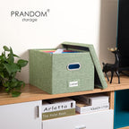 PRANDOM File Organizer Box - Set of 2 Collapsible Decorative Linen Filing Storage Hanging File Folders with Lids Office Cabinet Letter/Legal Size Green 17x14x11.2 inch