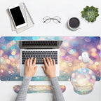 Britimes Abstract Pink and Blue Glitter Keyboard Mouse Pad Set 4in1 Large Mousepad+Keyboard Wrist Rest+Mouse Wrist Rest+Coaster Set with Ergonomic Design for Home Office Computer 35.4x15.7 inches