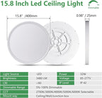 15.8 Inch Dimmable LED Flush Mount Ceiling Light, 32W, 3480LM, 3000K/3700K/4000K/5000K/6000K, Round Flat Panel Low Profile Ceiling Light Fitures for Hallway, Kitchen, Bedroom, 2PK White