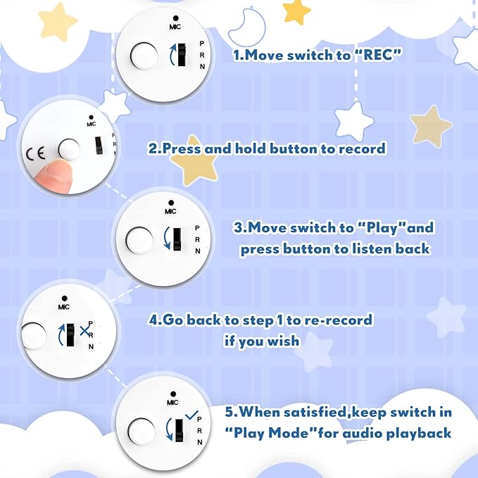 Handepo 6 Pcs White Sound Recorder Voice Recorder Music for Stuffed Animal Toy Recording Device Recordable Sound Module, Record Messages for Plush Toy Doll Stuffed Bear Pillow(40 Seconds)