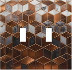 Bvtewkhz Brown Abstract Luxury Modern Geometric Cubic Marble 2 Gang Double Toggle Decorative Light Switch Covers Electrical Faceplate Switch Plates for Bathroom Kitchen Home