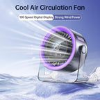 Coolhill USB Desk Fan for Bedroom: 100 Speeds Digital Display Quiet Table Fan with Turbo Airflow, 120° Rotating Small Rechargeable Battery Desktop Fans for Bedroom Home Office (Purple)