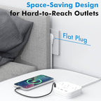 TRAVEL DEPOT Cruise Essentials Flat Plug Power Strip, Durable 5 ft Extension Cord w/ 3 Outlets Extender & Built-In Type C Cable, 2 USB & 2 USB-C Ports, No Surge Protector for Cruise Travel, Dorm, Home