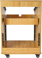 Sound Town DIY Solid Carbonized Bamboo Studio Rack with 11U Slant Mixer Top, 8U Front, 2U Drawer, Rubber Feet, Casters, for Recording Room, PA/DJ Equipment, Home-Audio (STBR-M11X8)