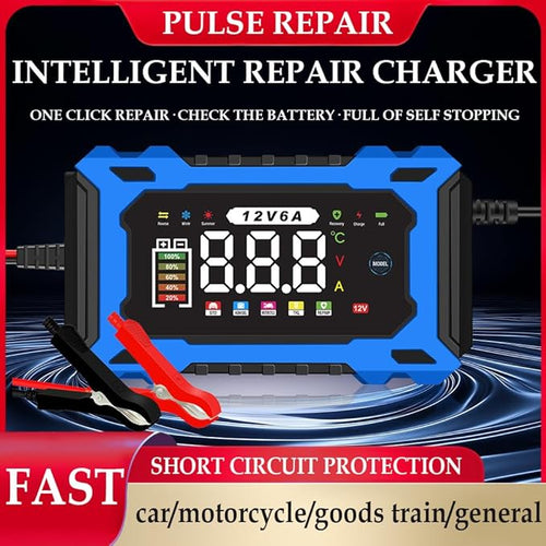 6-Amp 12V Smart Car Battery Charger, Battery Maintainer Trickle Charger with Desulfator, Pulse Repair & Overcharge Protection - for Car Lawn Mower Marine Lead-Acid Batteries (Blue)