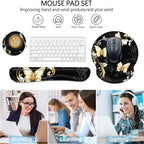 Keyboard Wrist Rest and Mouse Pad Wrist Support Set with Coasters,Non-Slip PU Base Ergonomic Gaming Mousepad for Home Office Working Studying Easy Typing & Pain Relief,Silver Golden Butterfly