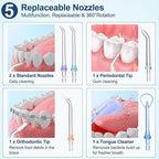 Dental Flosser with 5 Modes, Cordless Travel Dental Flosser, Rechargable, Long Lasting Battery, 300ml Water Tank, Travel Friendly. FDA Accepted.