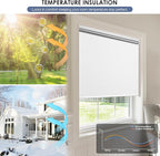 Motorized Blackout Smart Roller Blinds with Remote Control & Solar Panel - Automatic Electric Shades for Windows, Compatible with Alexa - White,28" W*72" H